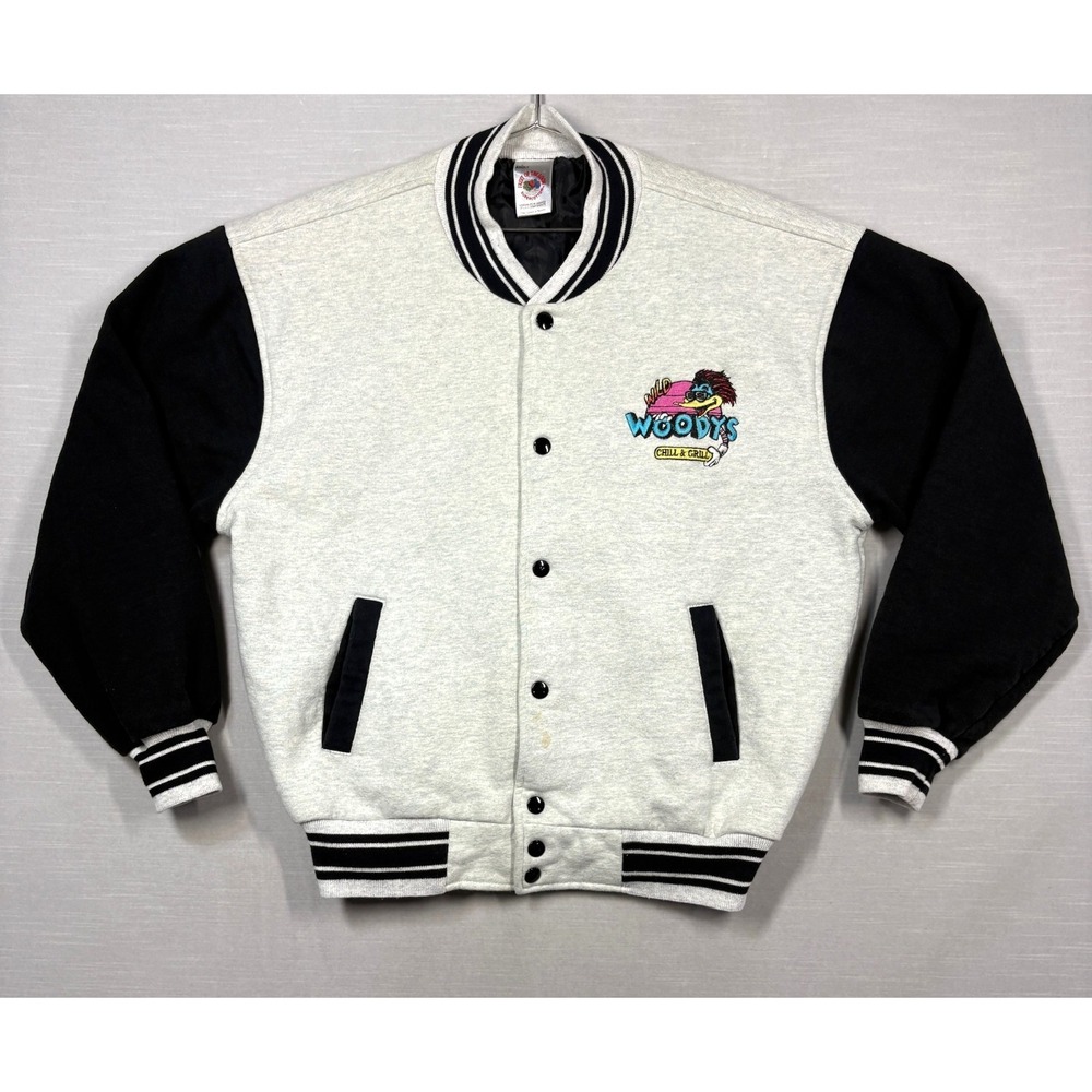 Vintage Fruit Of The Loom Varsity Jacket Gray Black Wild Woodys Men Adult Large